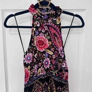 Cynthia Rowley Black Dress with Pink and Red Floral Pattern
